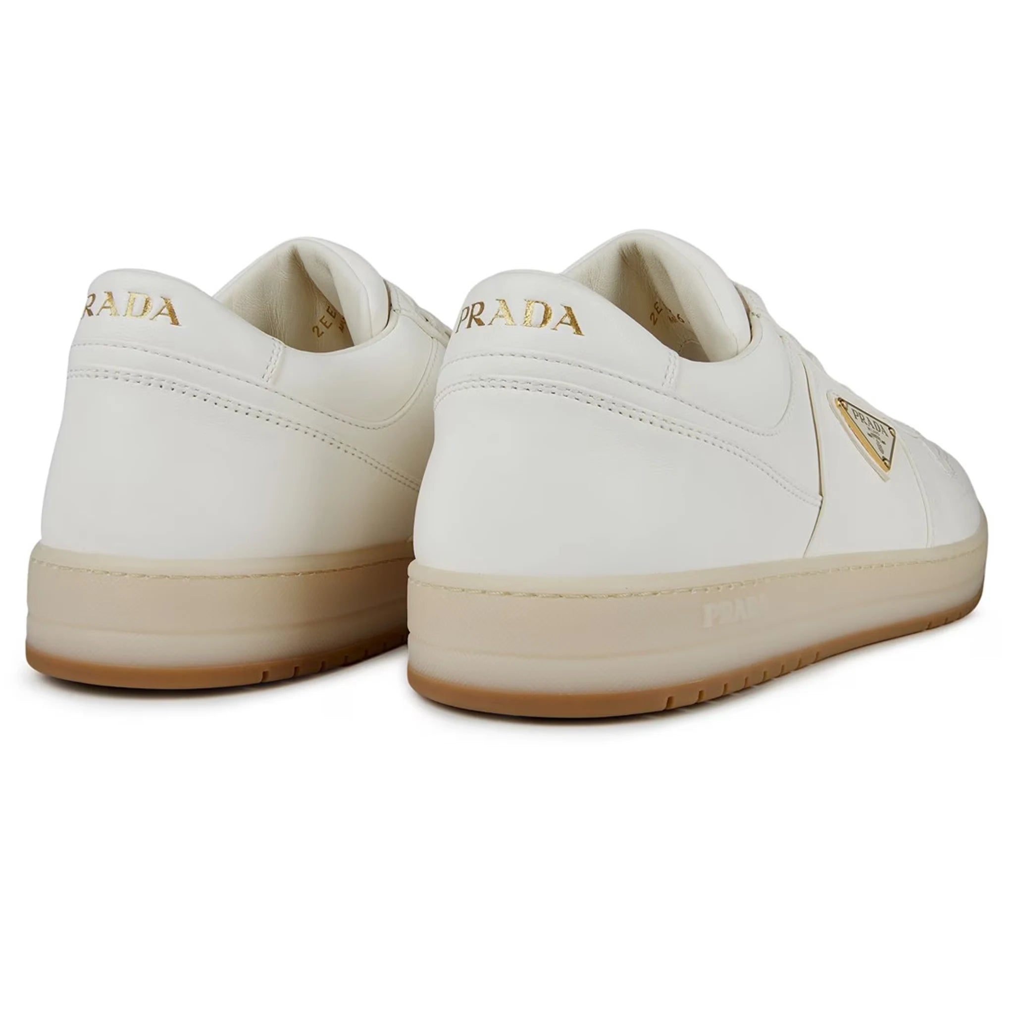 Heel view of Prada Downtown Leather Low Top White Beige Sneaker